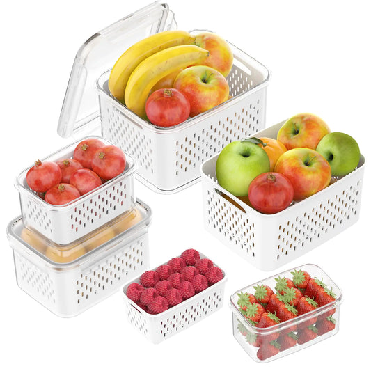 HILETY 4 PCS Fruit Storage Containers for Fridge with Removable Colander Dishwasher Safe Produce Saver Container for RefrigeratorAirtight Food Storage Container