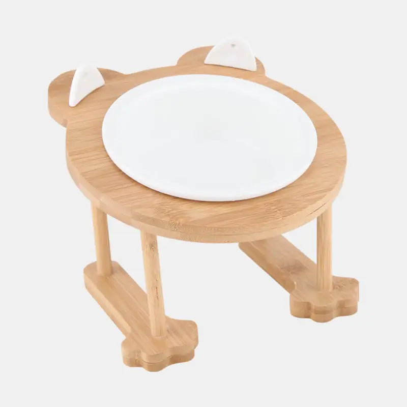 Ceramic Pet Food Bowl Set with Wooden Frame